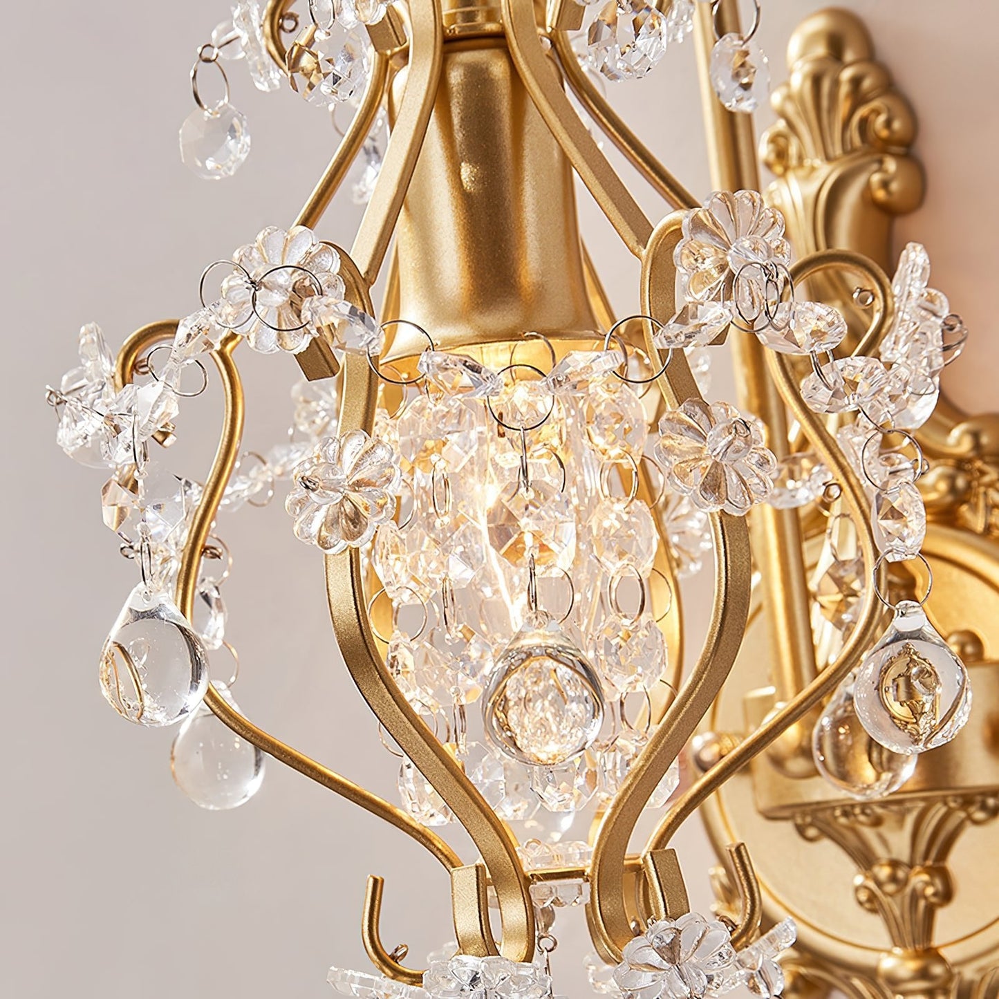 Crystal Wall Lamp | Gold Iron & Clear Shade | Modern Design