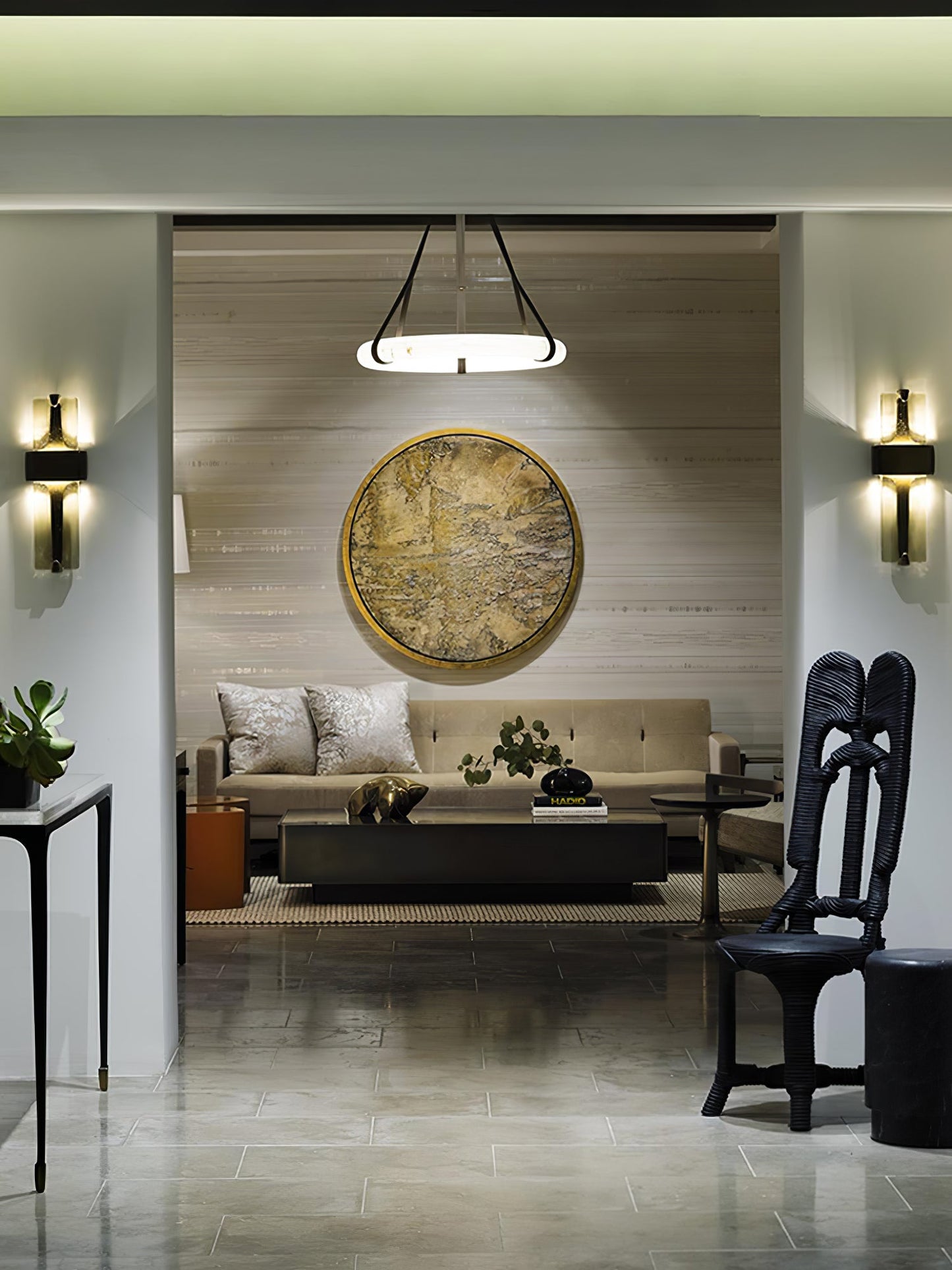 Wall Lamp | Black Metal & Handcrafted Glass | Integrated LED
