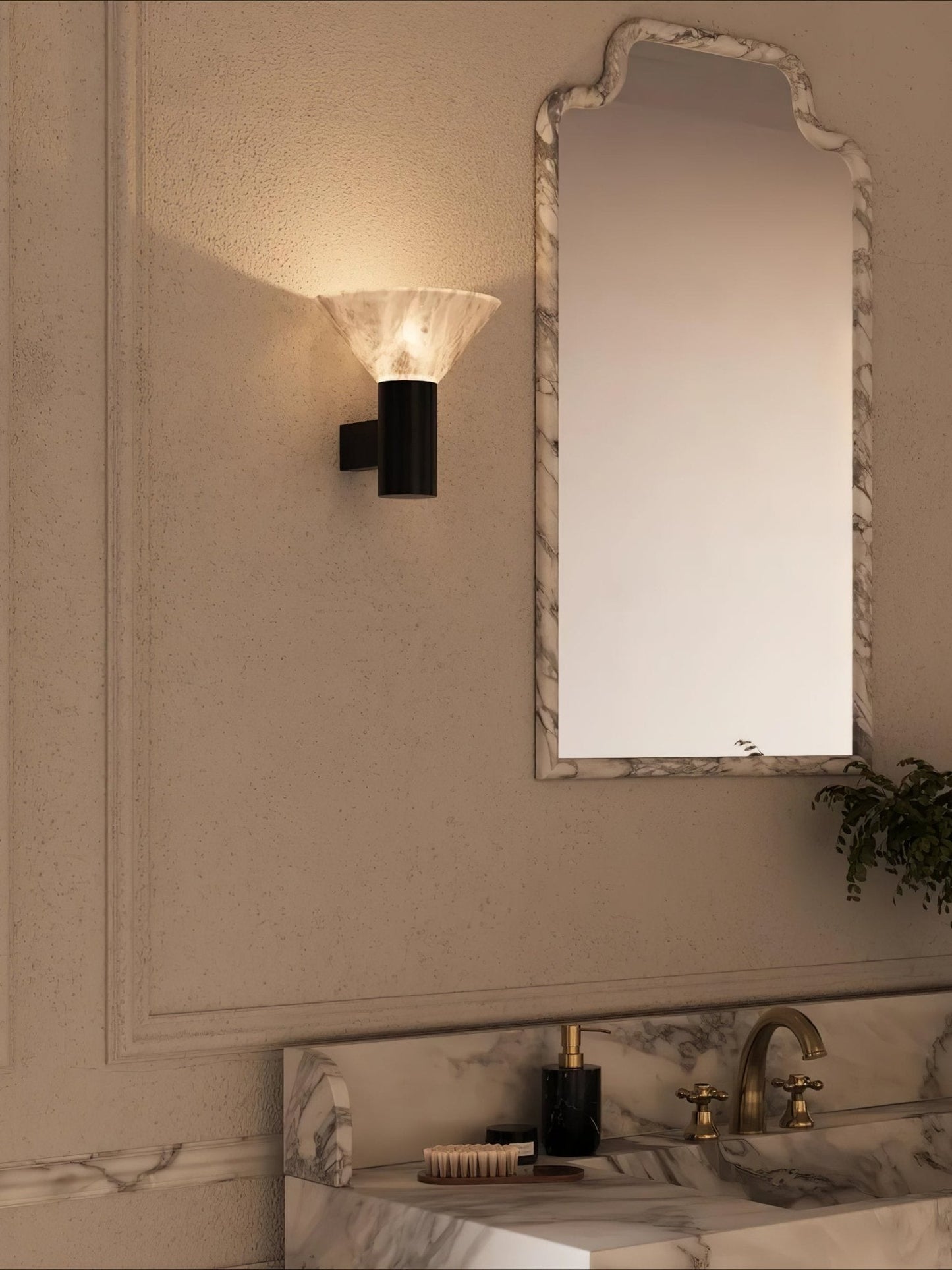 Torres Wall Sconce | Handmade Brass & Alabaster | Antique Bronze & White