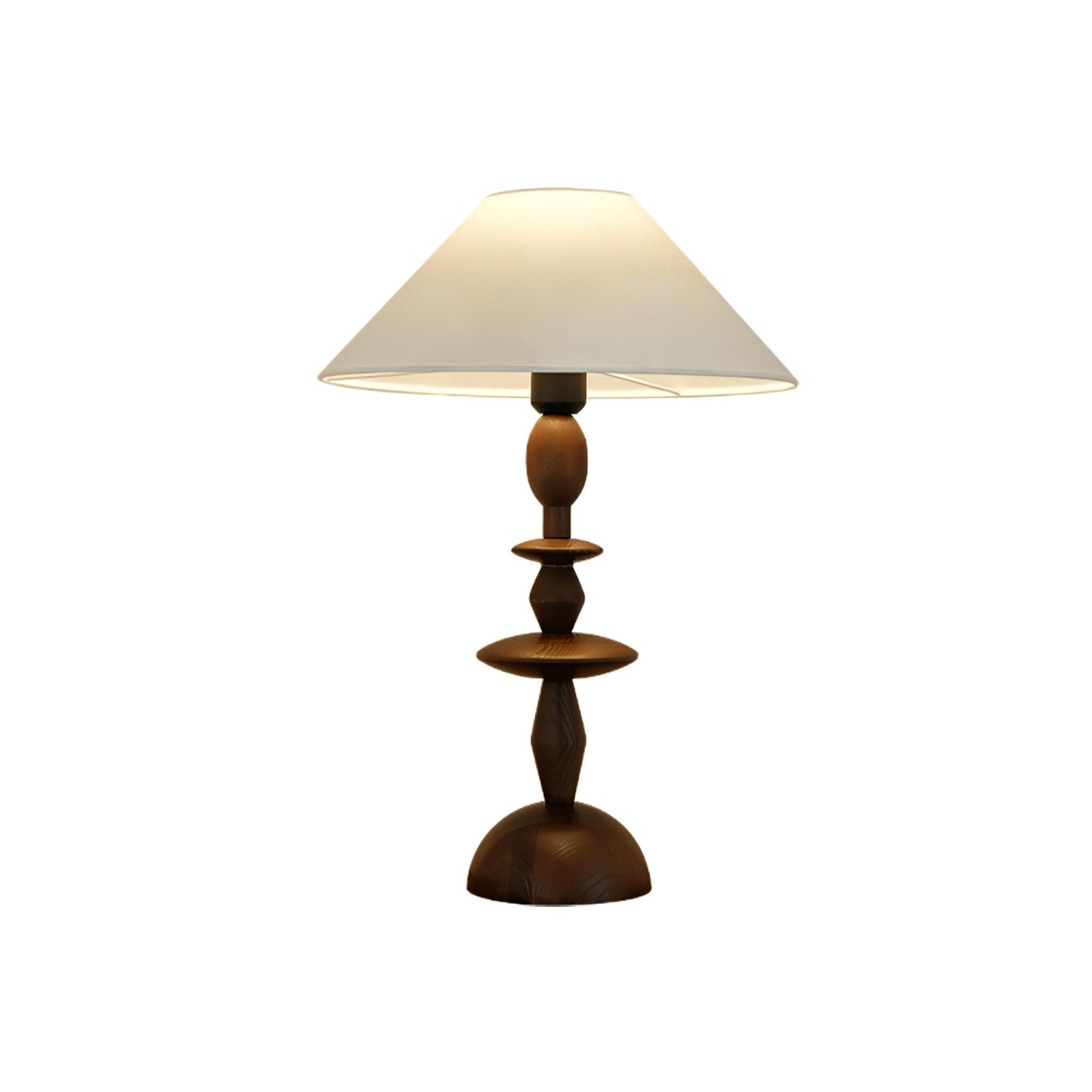 Wood Table Lamp | Handcrafted Oak with Linen Shade | Walnut Color