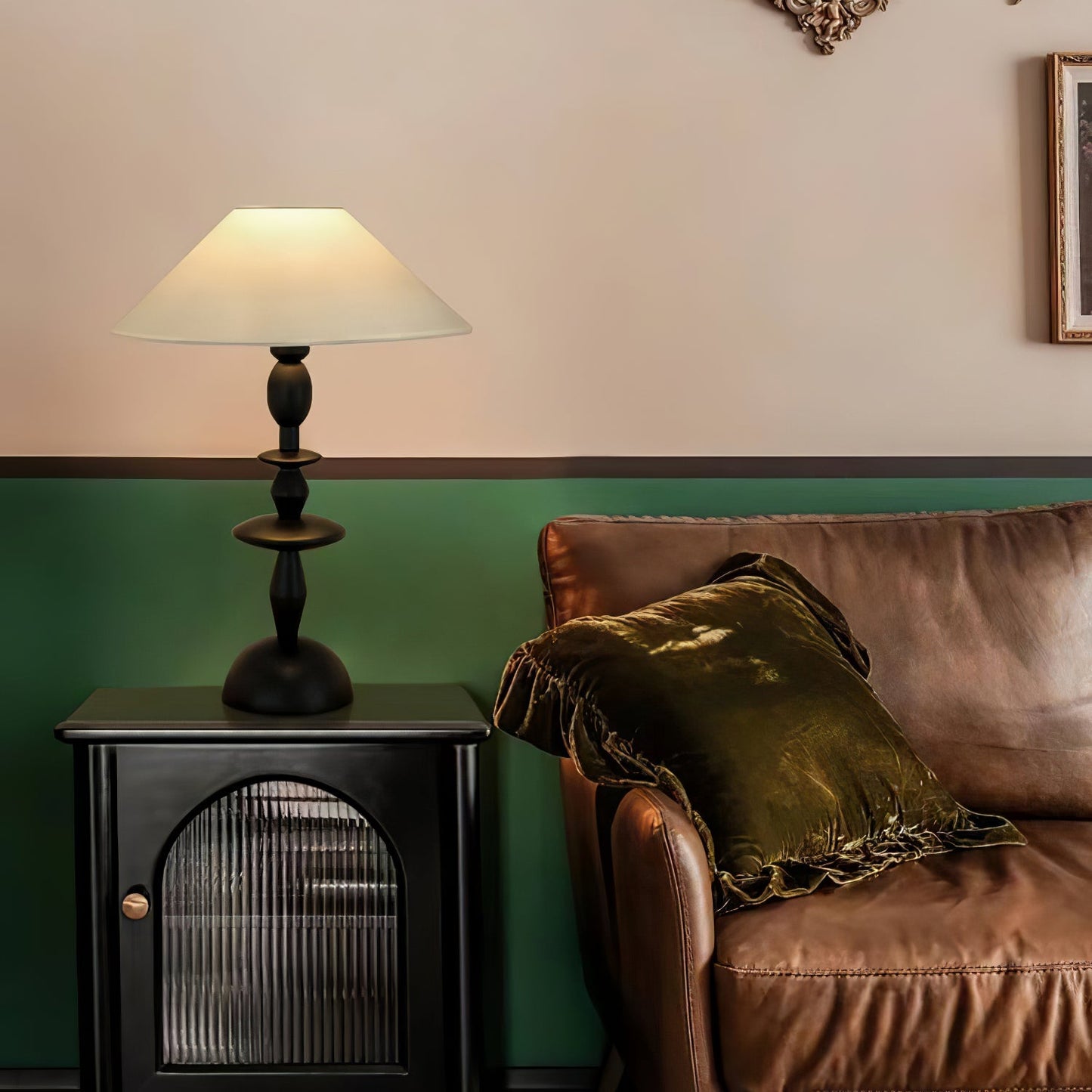 Wood Table Lamp | Handcrafted Oak with Linen Shade | Walnut Color