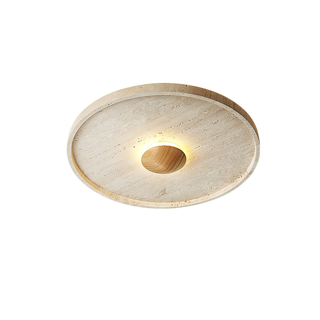 Tranquil Aura Ceiling Light | Yellow Travertine & Wood | 42cm Diameter