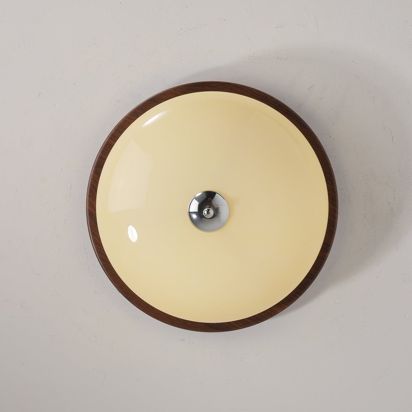 Ceiling Light Fixture | Wood-Grain Metal & Frosted Glass | 40cm Diameter