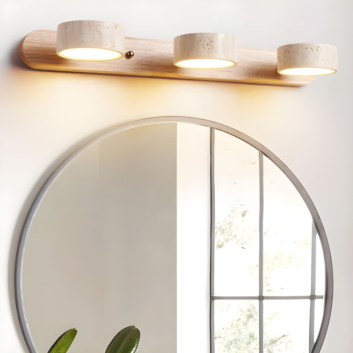 Travertine Wall Light | Yellow Travertine & Wood | 2-Lights