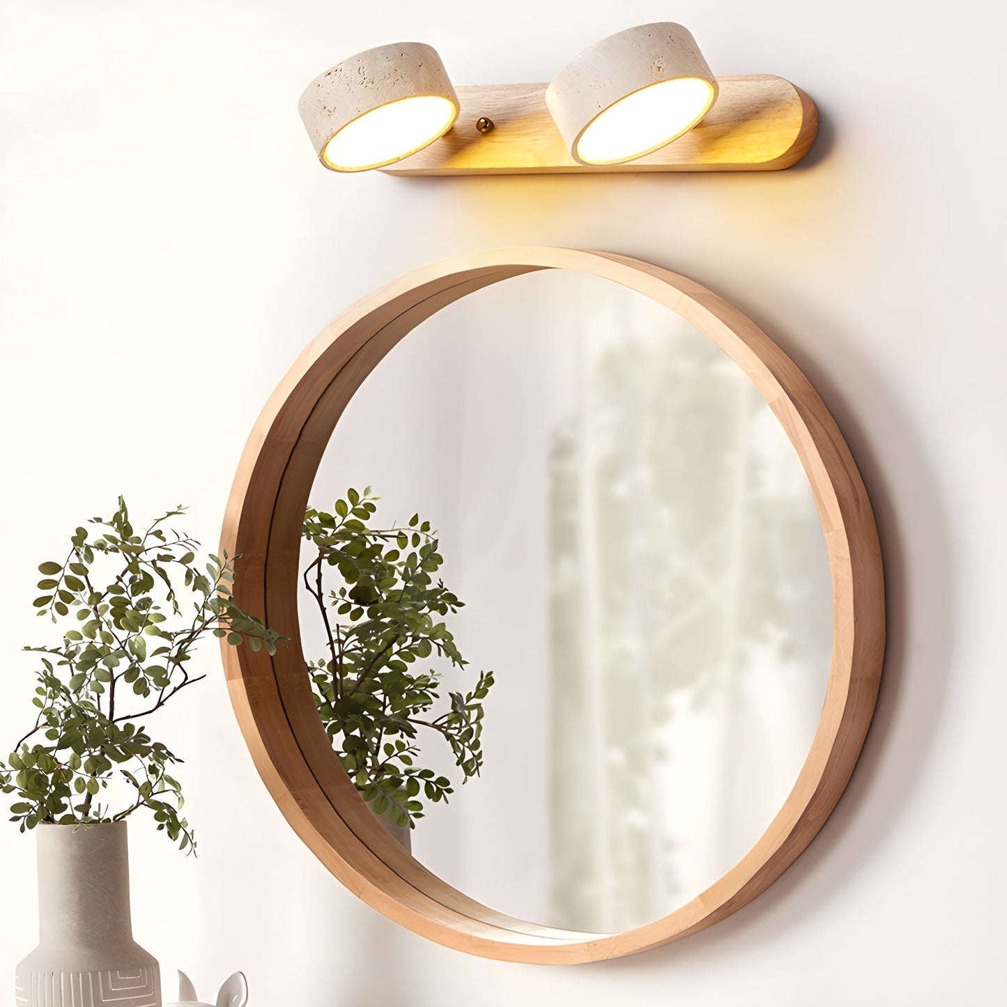 Travertine Wall Light | Yellow Travertine & Wood | 2-Lights