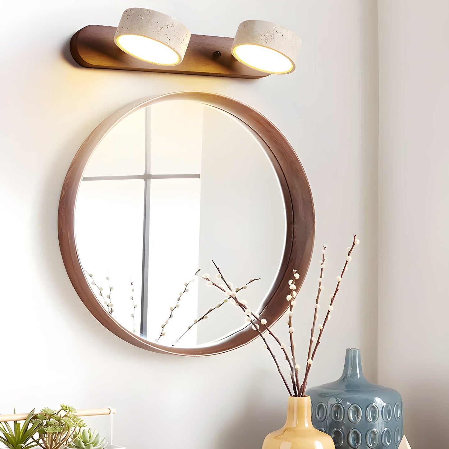 Travertine Wall Light | Yellow Travertine & Wood | 2-Lights