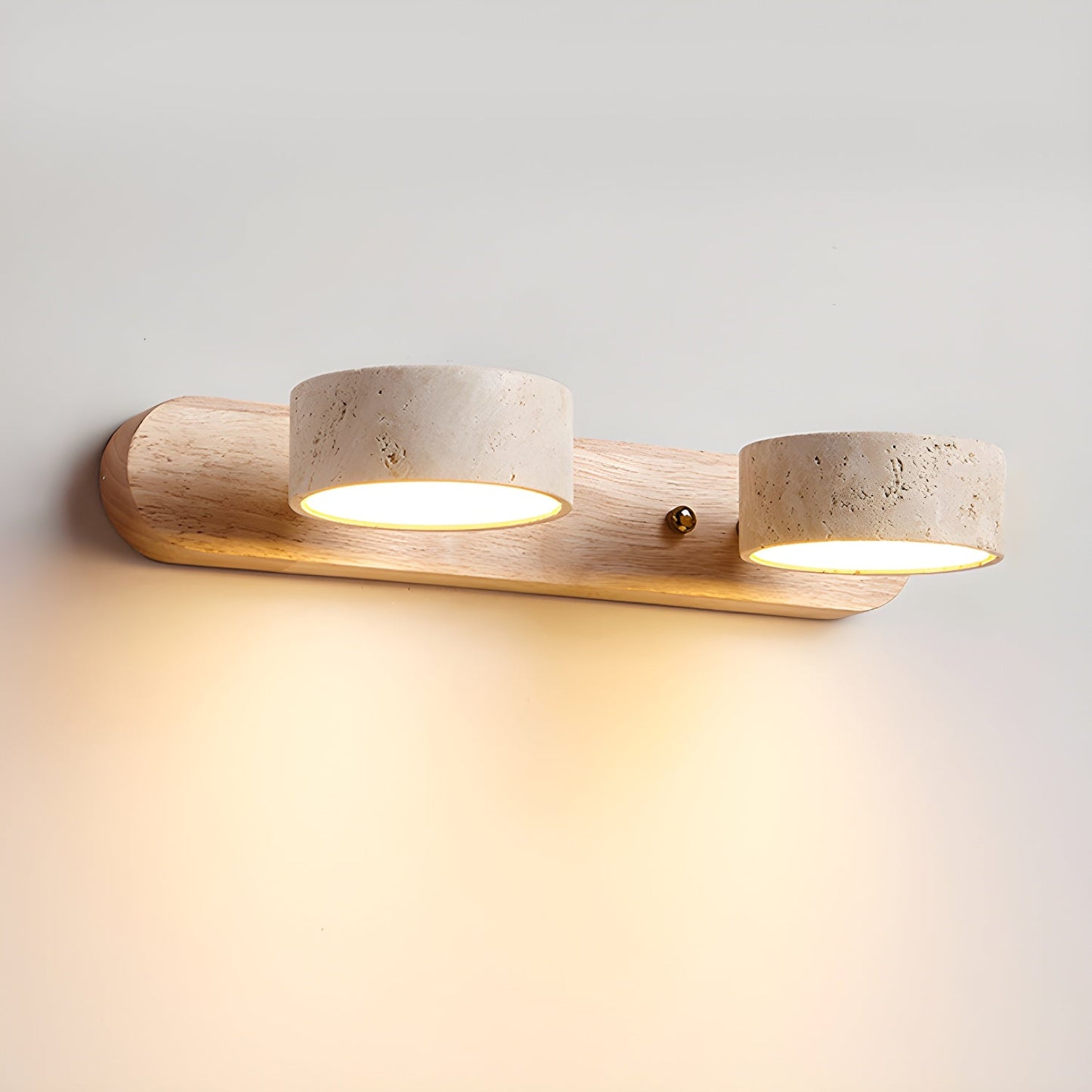 Travertine Wall Light | Yellow Travertine & Wood | 2-Lights