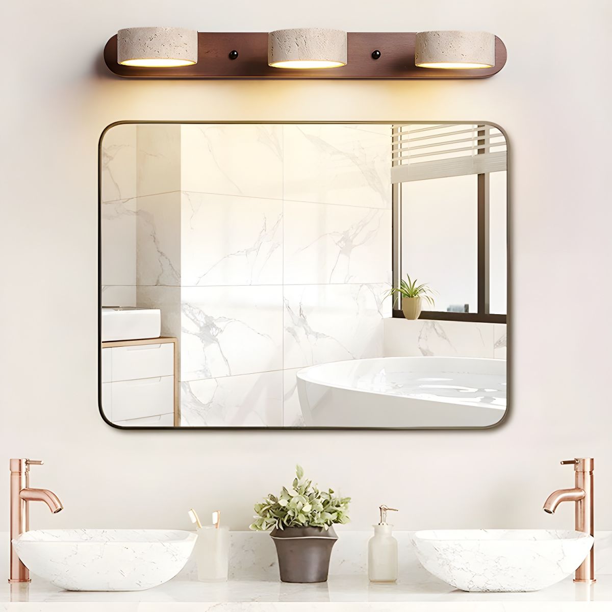 Travertine Wall Light | Yellow Travertine & Wood | 2-Lights