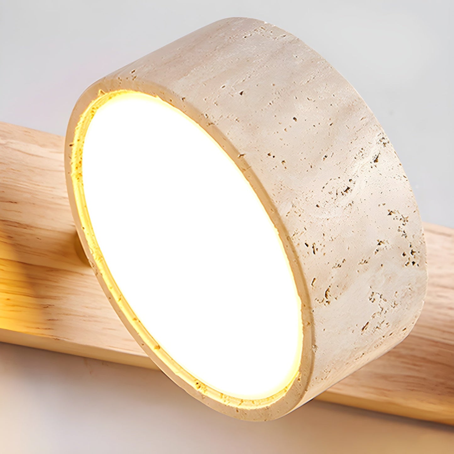 Travertine Wall Light | Yellow Travertine & Wood | 2-Lights