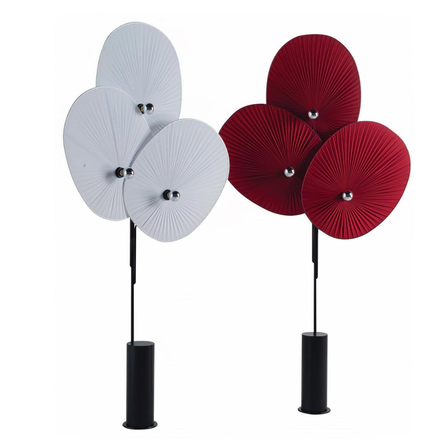Floral Floor Lamp | Metal & Fabric | Black Frame, Red/Blue/White Shades