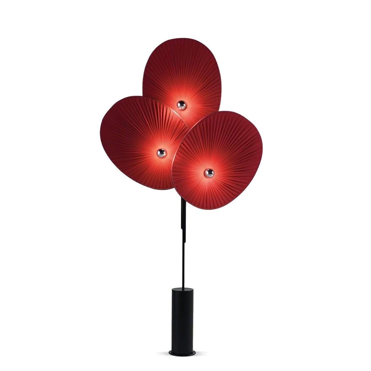Floral Floor Lamp | Metal & Fabric | Black Frame, Red/Blue/White Shades
