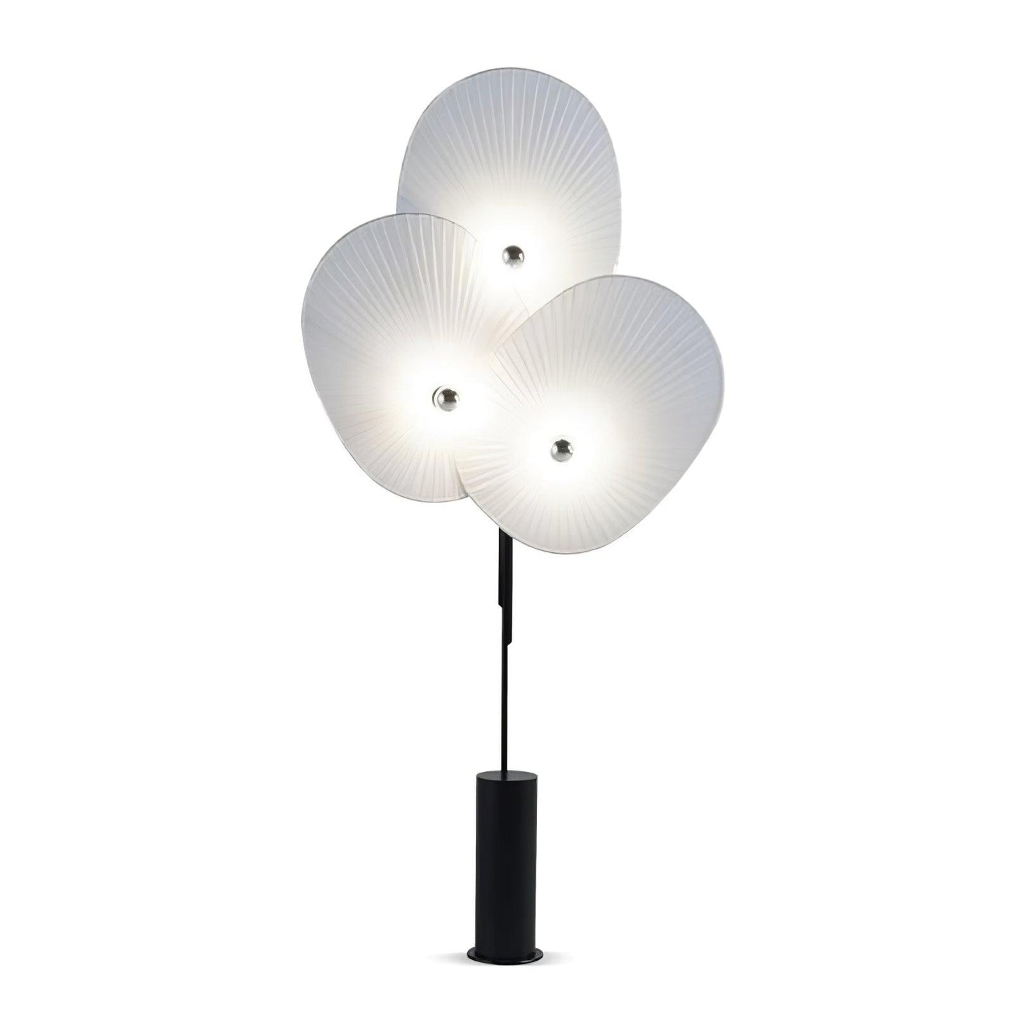 Floral Floor Lamp | Metal & Fabric | Black Frame, Red/Blue/White Shades