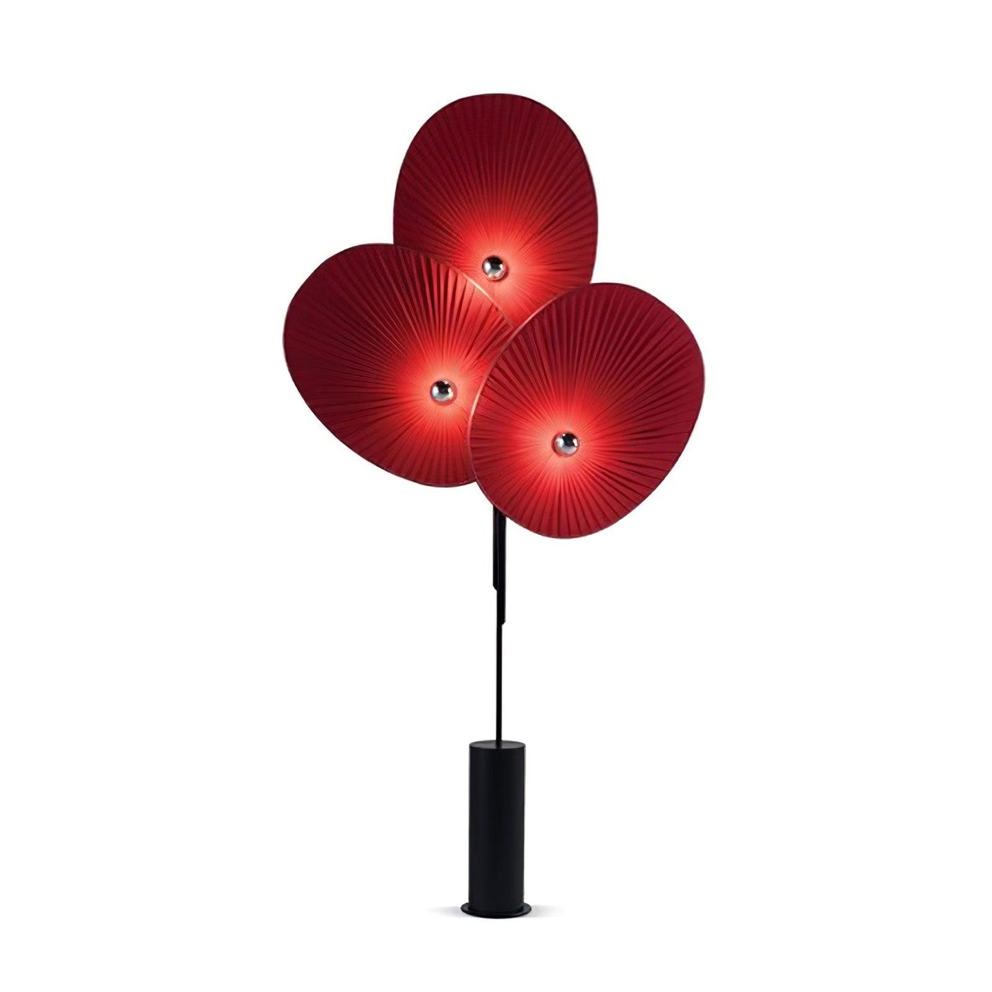 Floral Floor Lamp | Metal & Fabric | Black Frame, Red/Blue/White Shades