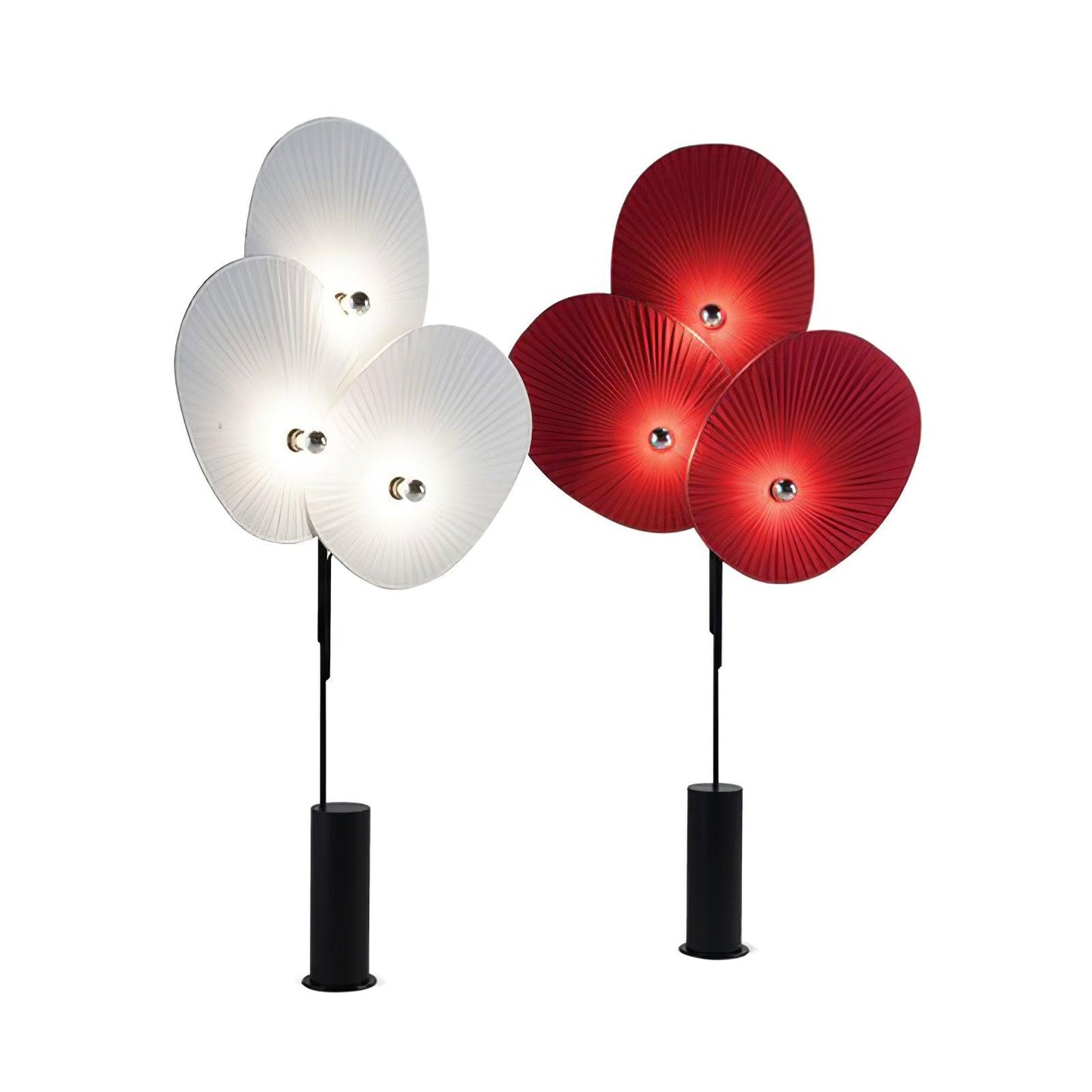 Floral Floor Lamp | Metal & Fabric | Black Frame, Red/Blue/White Shades