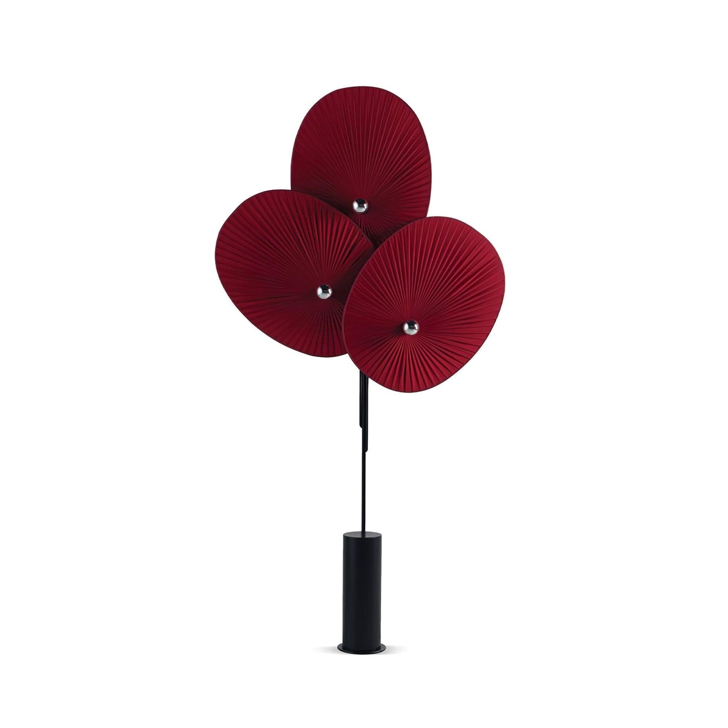 Floral Floor Lamp | Metal & Fabric | Black Frame, Red/Blue/White Shades