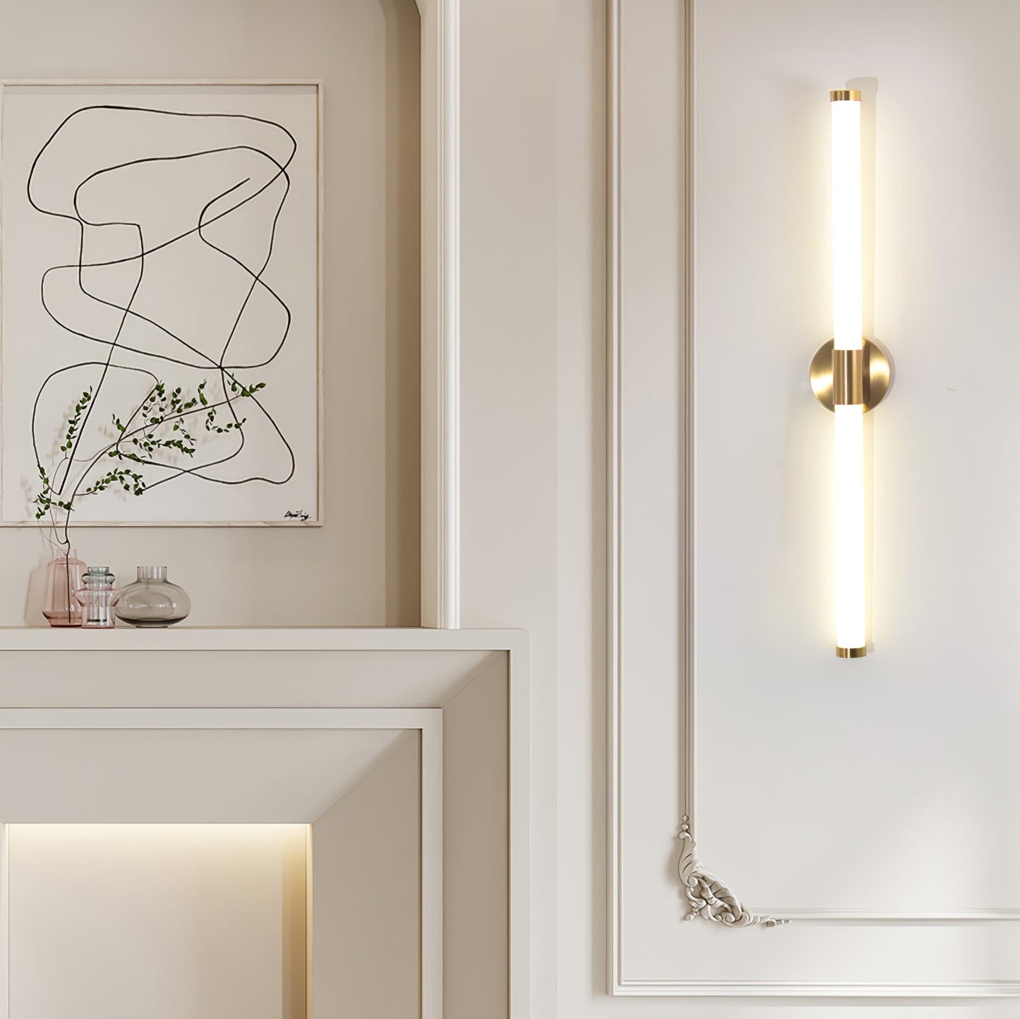 Tubo Linear LED Wall Lamp | Metal & Acrylic | Gold & White | Set of 2