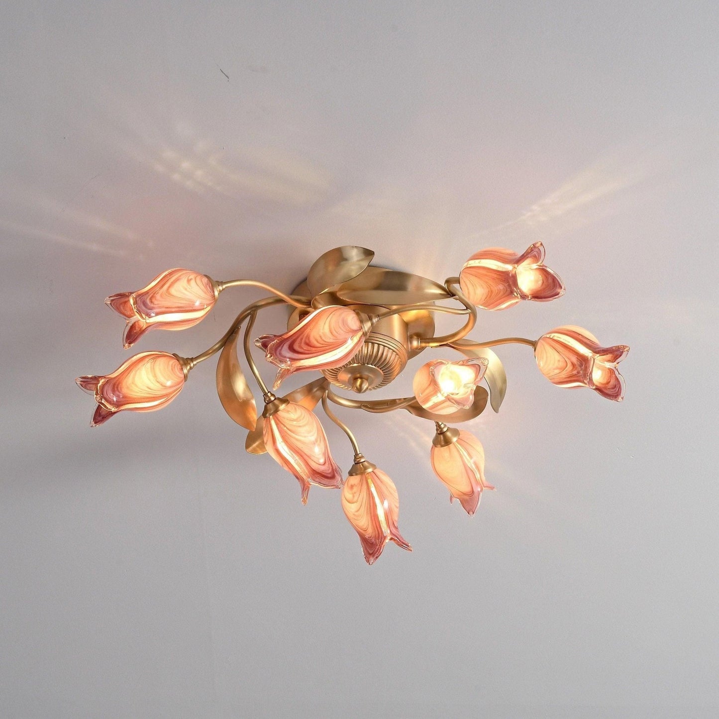 Tulip Ceiling Lamp | Glass & Metal | Pink and White