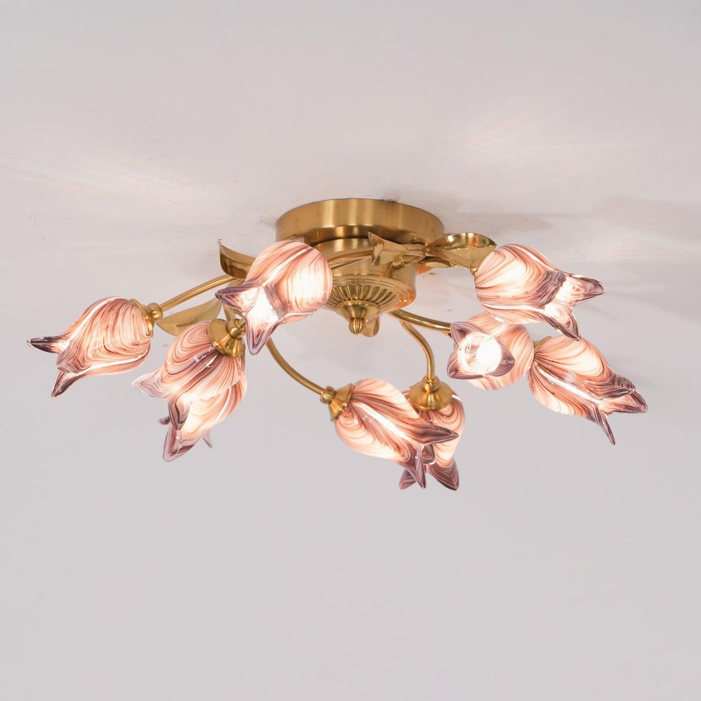 Tulip Ceiling Lamp | Glass & Metal | Pink and White