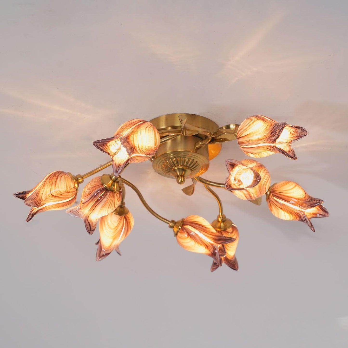 Tulip Ceiling Lamp | Glass & Metal | Pink and White