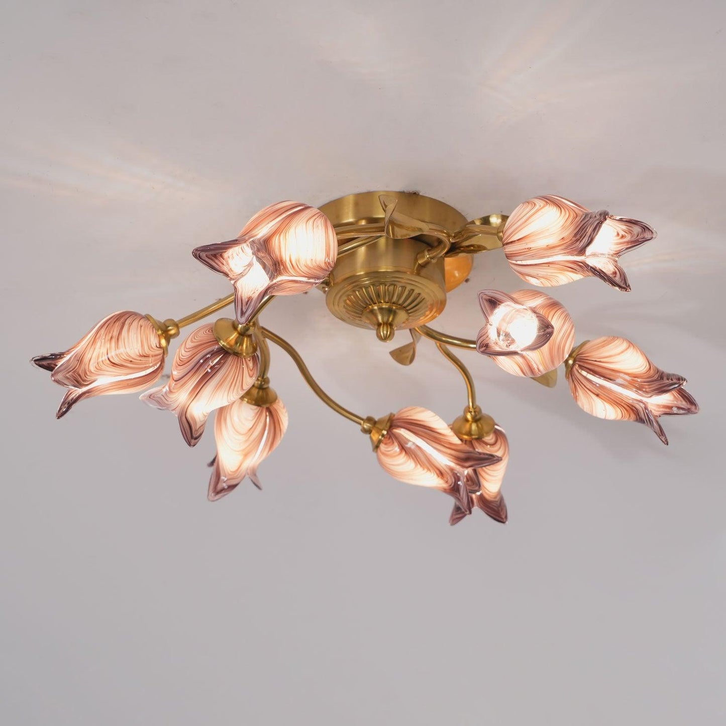 Tulip Ceiling Lamp | Glass & Metal | Pink and White