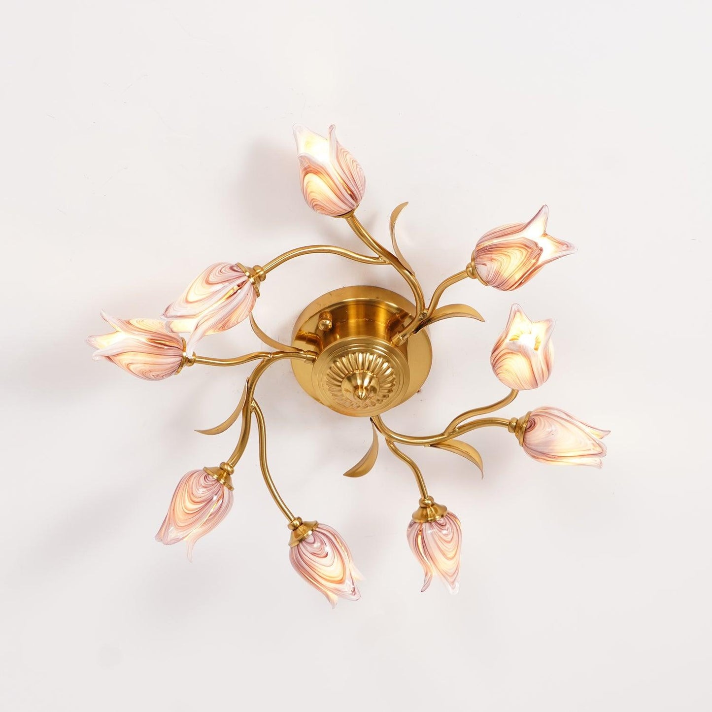 Tulip Ceiling Lamp | Glass & Metal | Pink and White