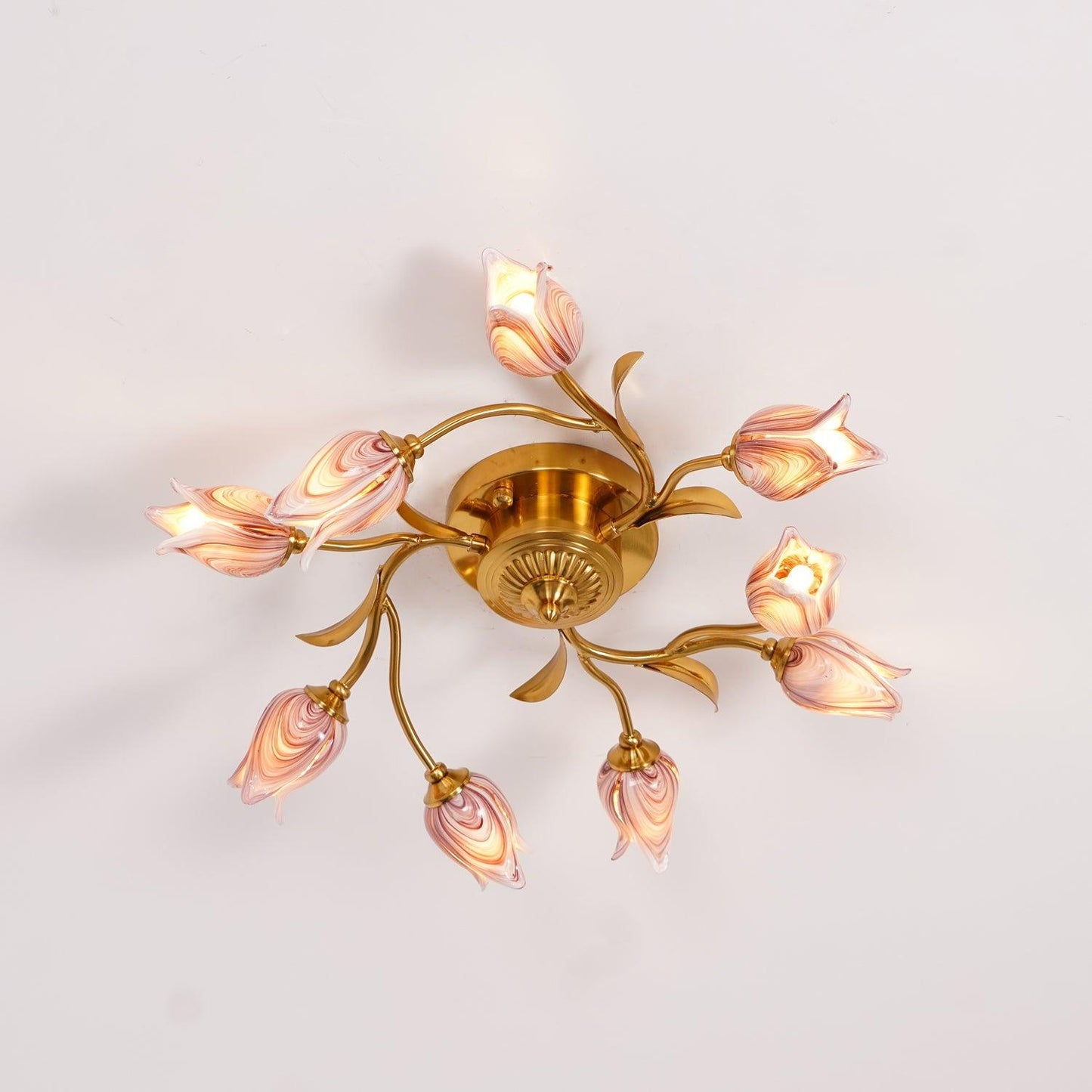 Tulip Ceiling Lamp | Glass & Metal | Pink and White