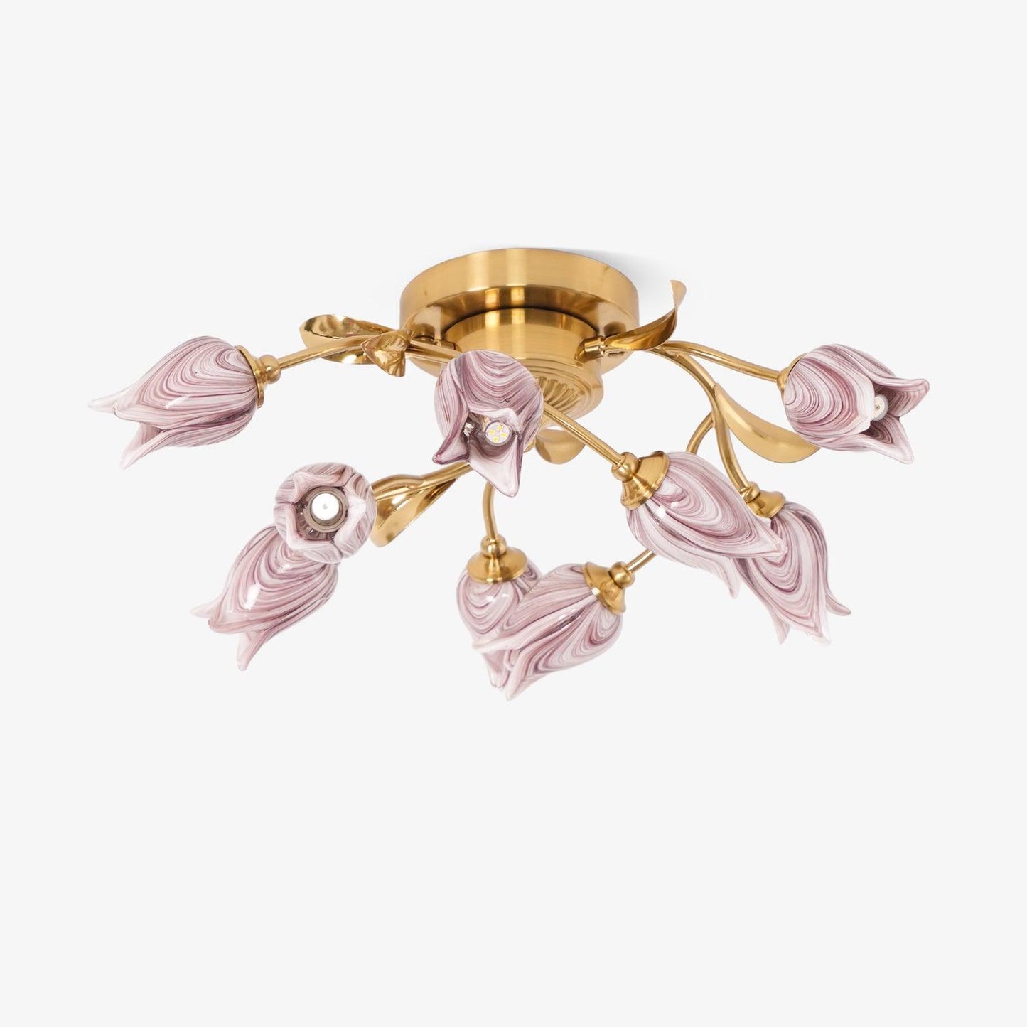 Tulip Ceiling Lamp | Glass & Metal | Pink and White