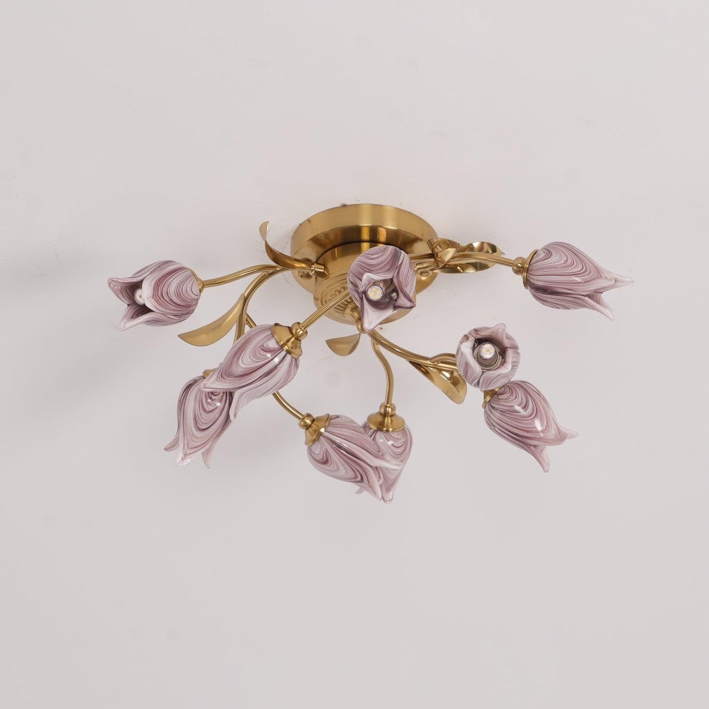 Tulip Ceiling Lamp | Glass & Metal | Pink and White