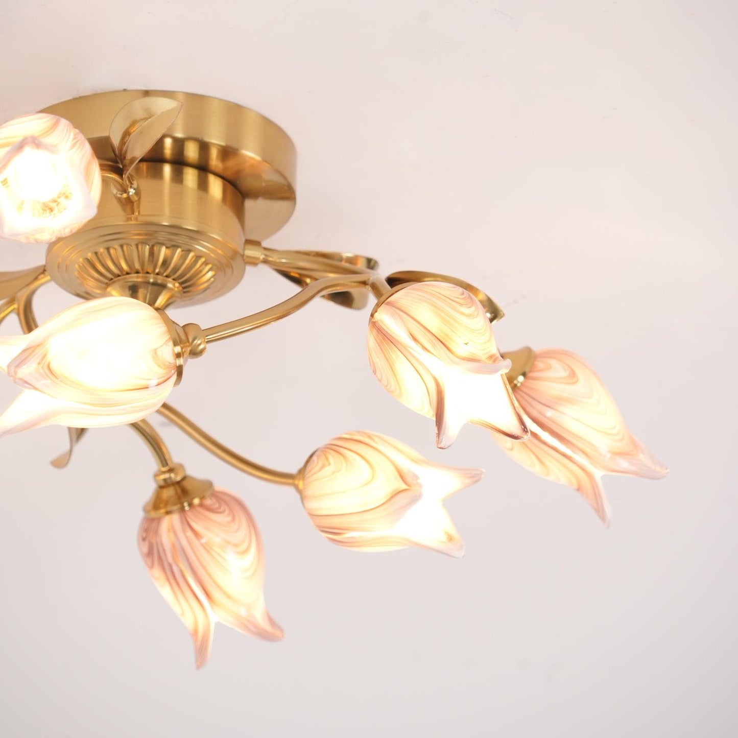 Tulip Ceiling Lamp | Glass & Metal | Pink and White