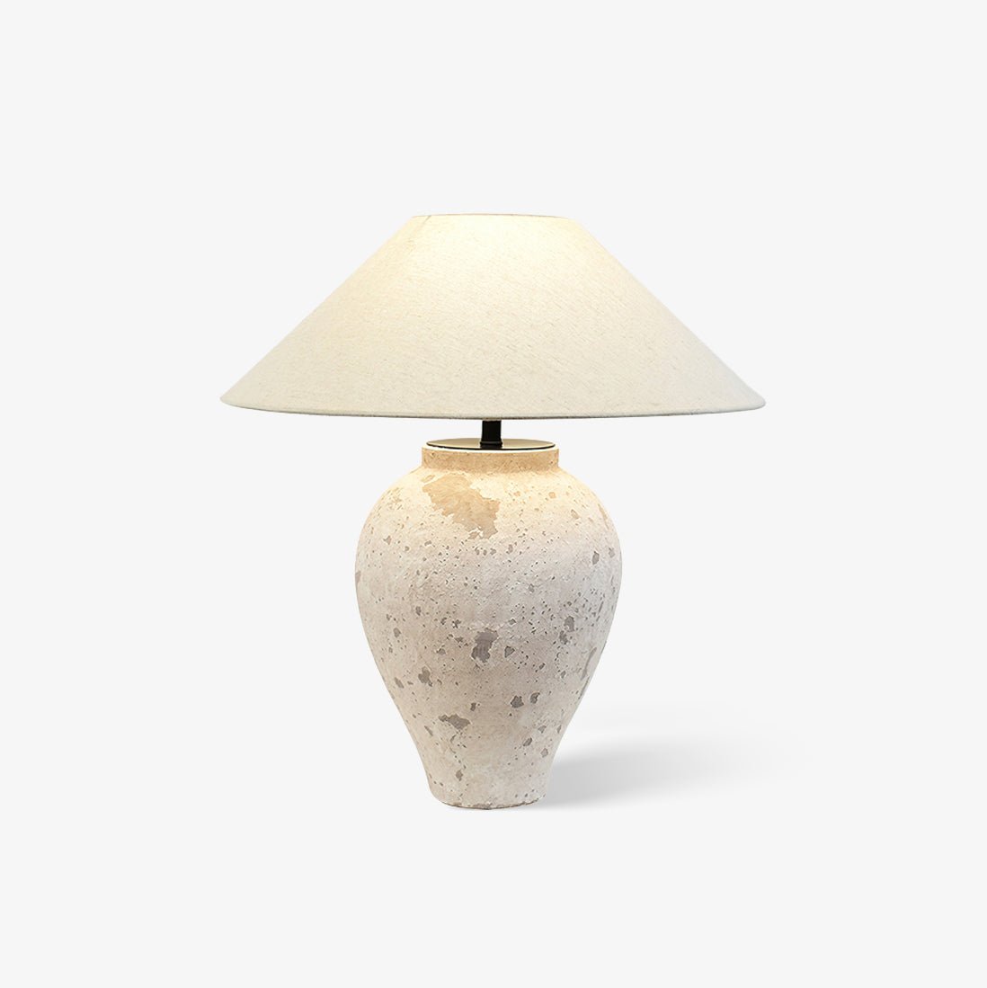 Tuscan Stone Table Lamp | Weathered Ceramic & Metal | Beige Shade
