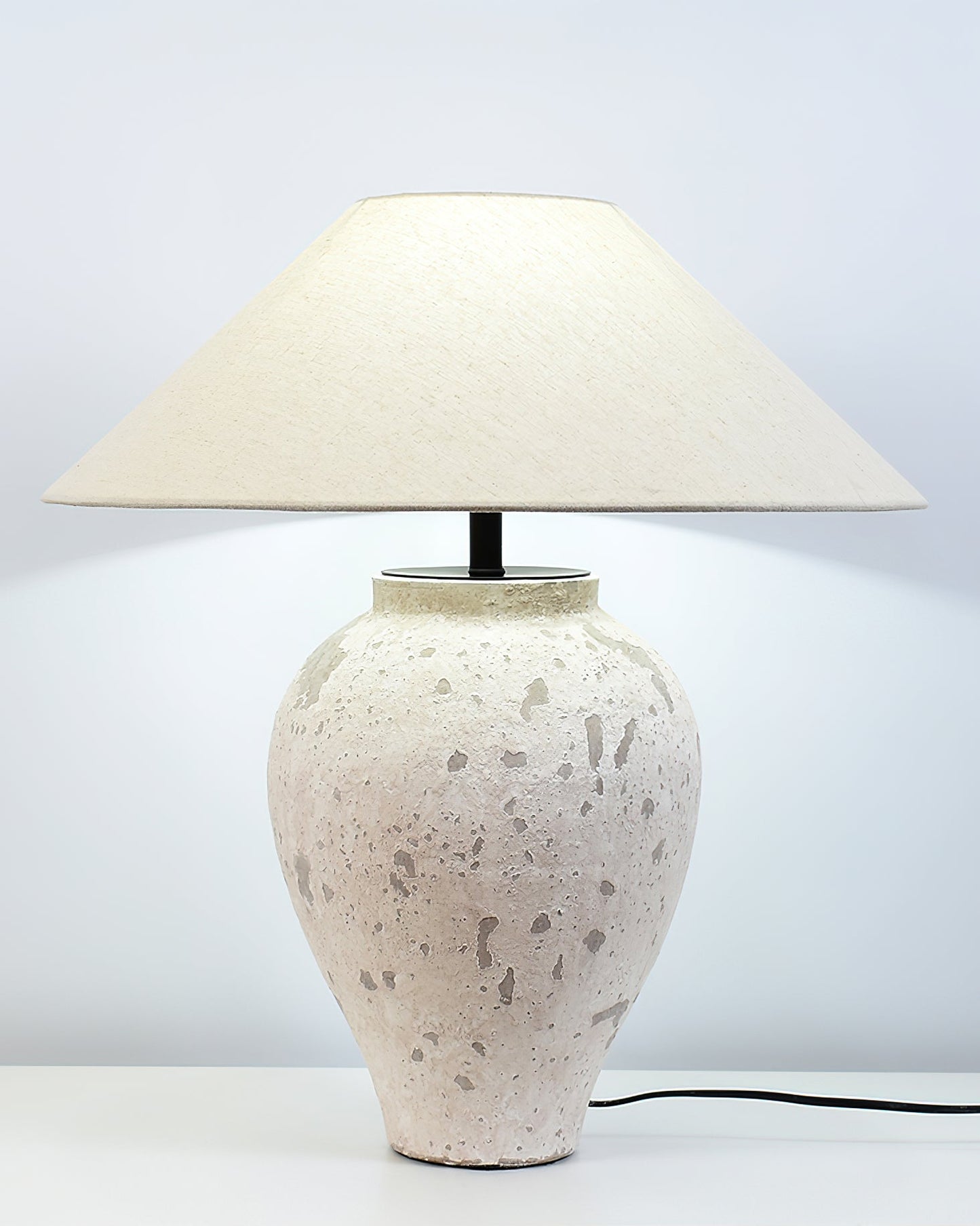 Tuscan Stone Table Lamp | Weathered Ceramic & Metal | Beige Shade