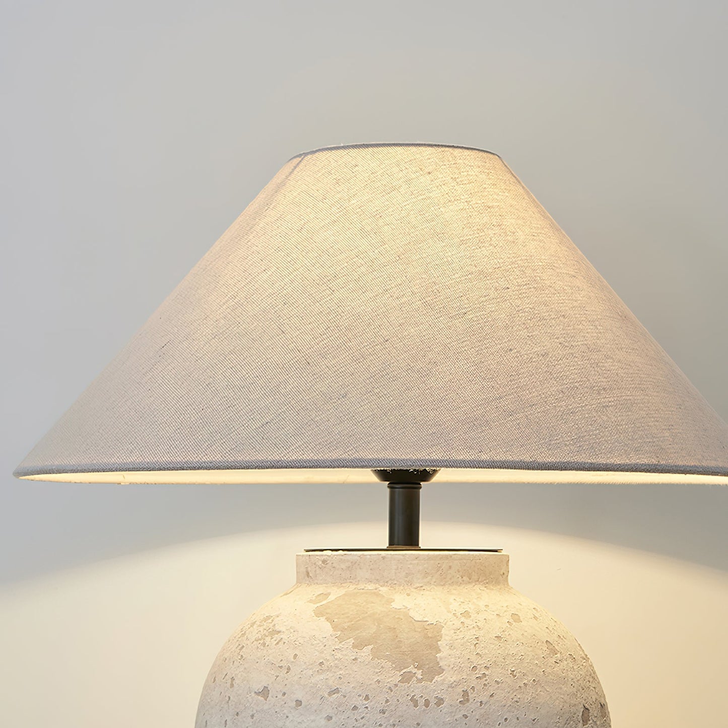 Tuscan Stone Table Lamp | Weathered Ceramic & Metal | Beige Shade