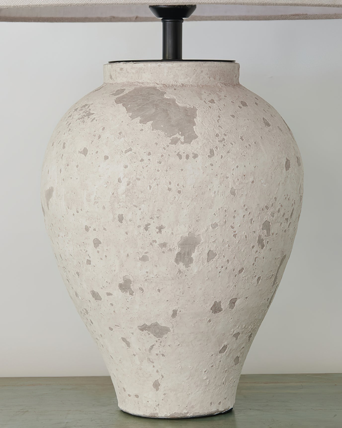Tuscan Stone Table Lamp | Weathered Ceramic & Metal | Beige Shade
