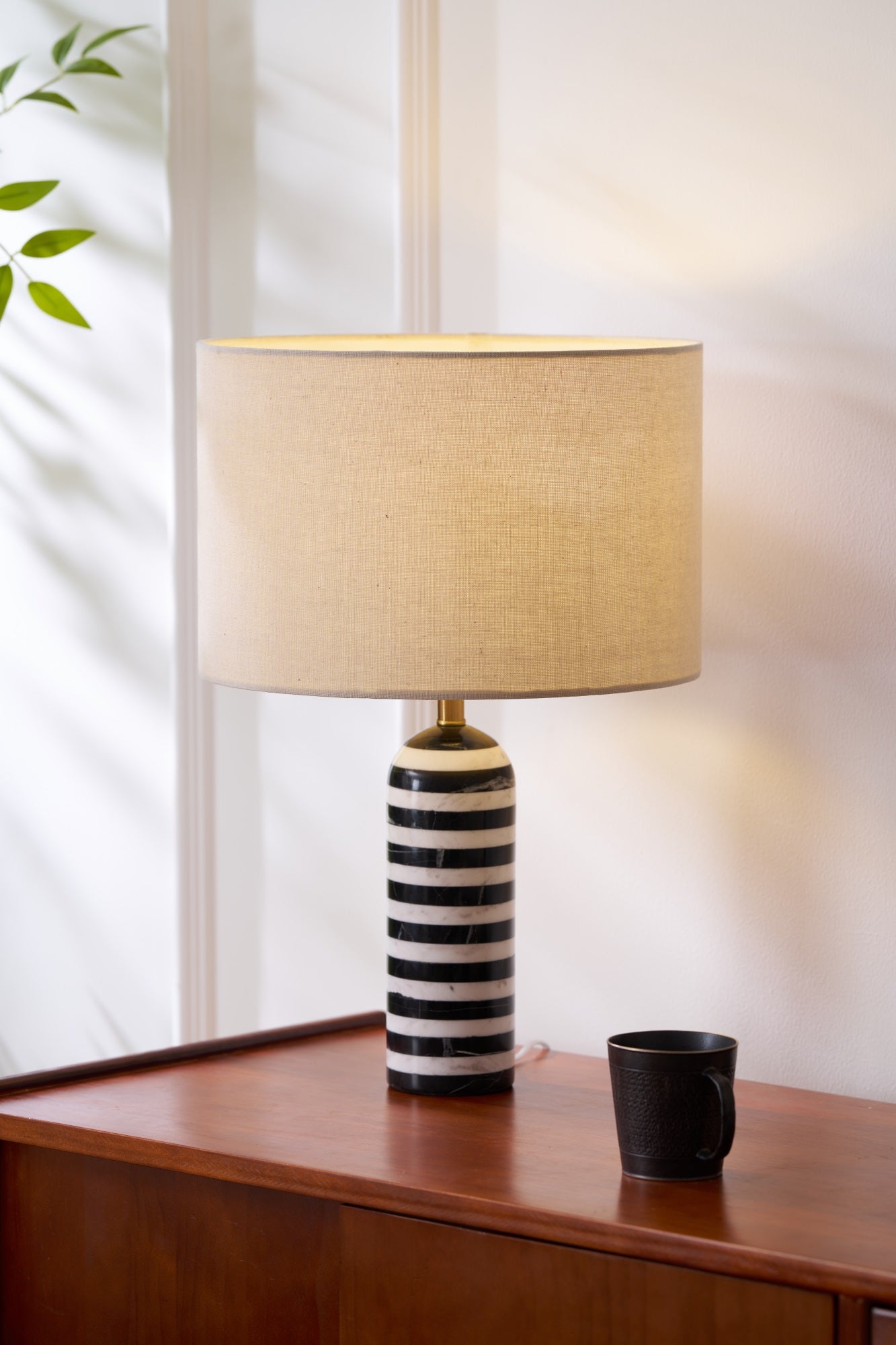 Tuxedo Table Lamp | Black and White Marble | 30cm Diameter