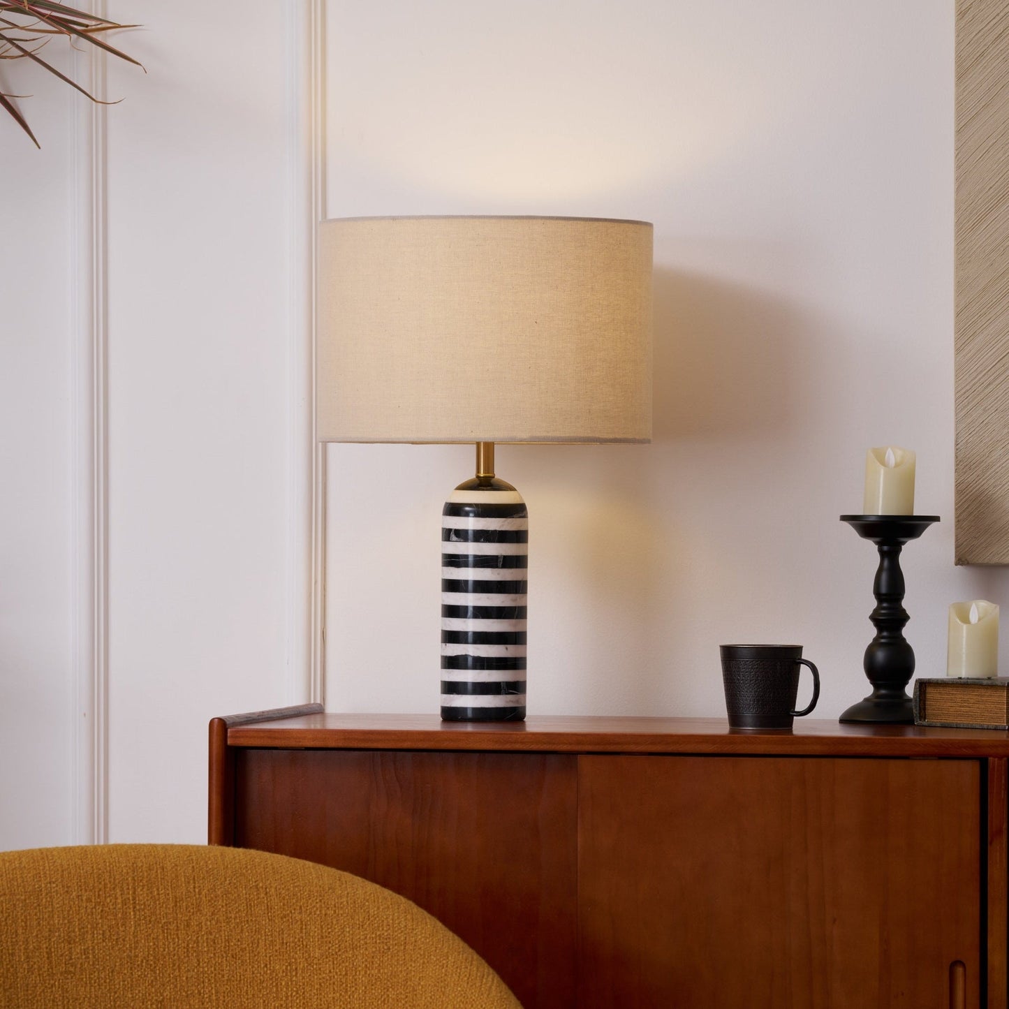 Tuxedo Table Lamp | Black and White Marble | 30cm Diameter