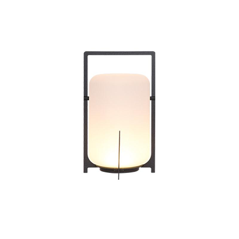 Twilight Lantern Table Lamp | Handcrafted White Glass Shade | Stainless Steel