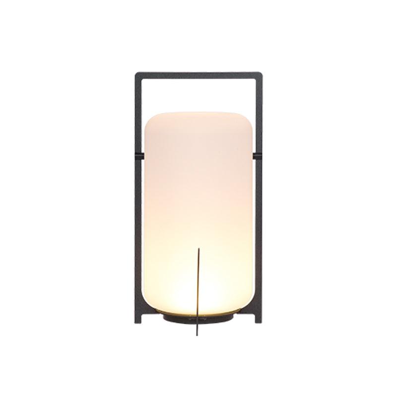 Twilight Lantern Table Lamp | Handcrafted White Glass Shade | Stainless Steel