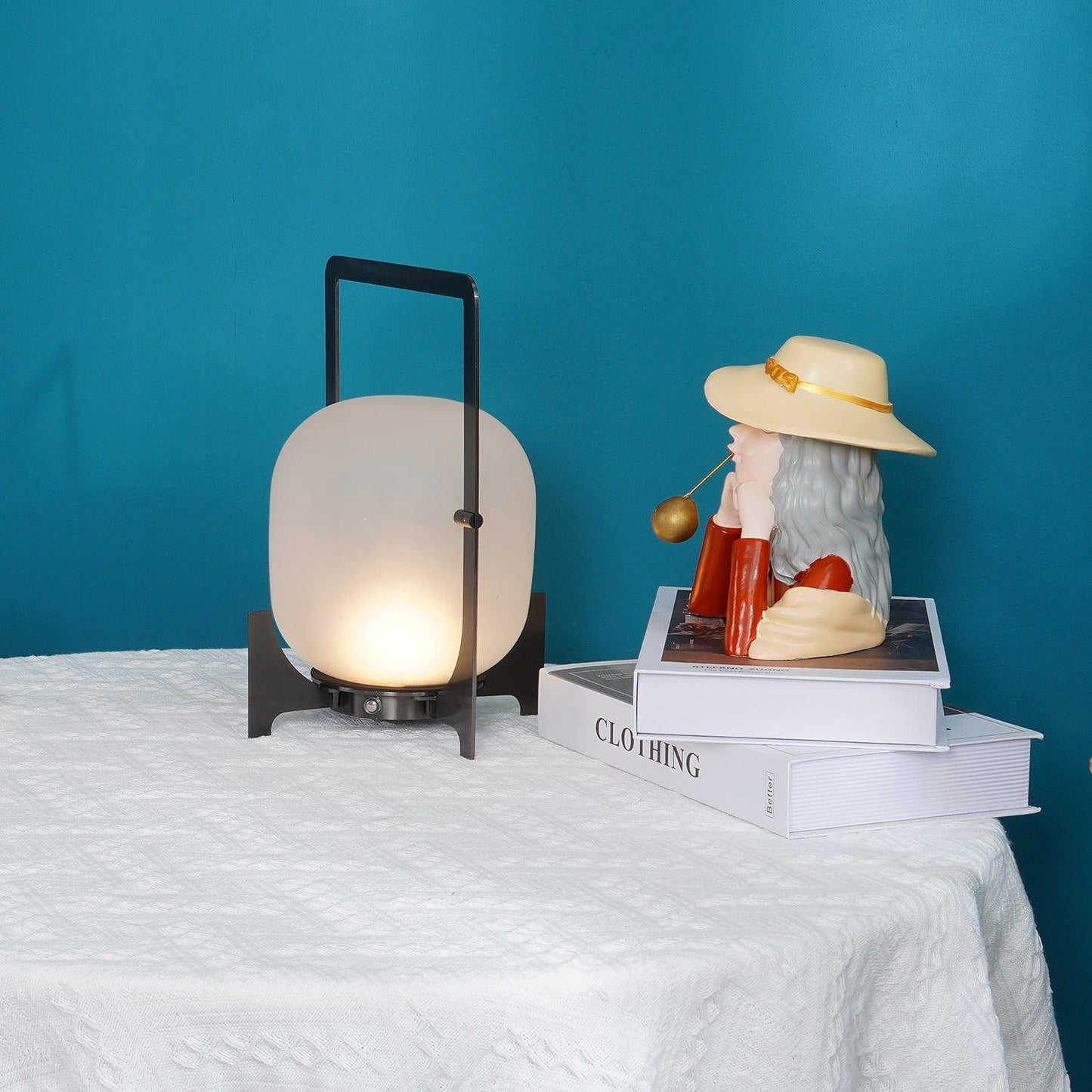 Twilight Lantern Table Lamp | Handcrafted White Glass Shade | Stainless Steel