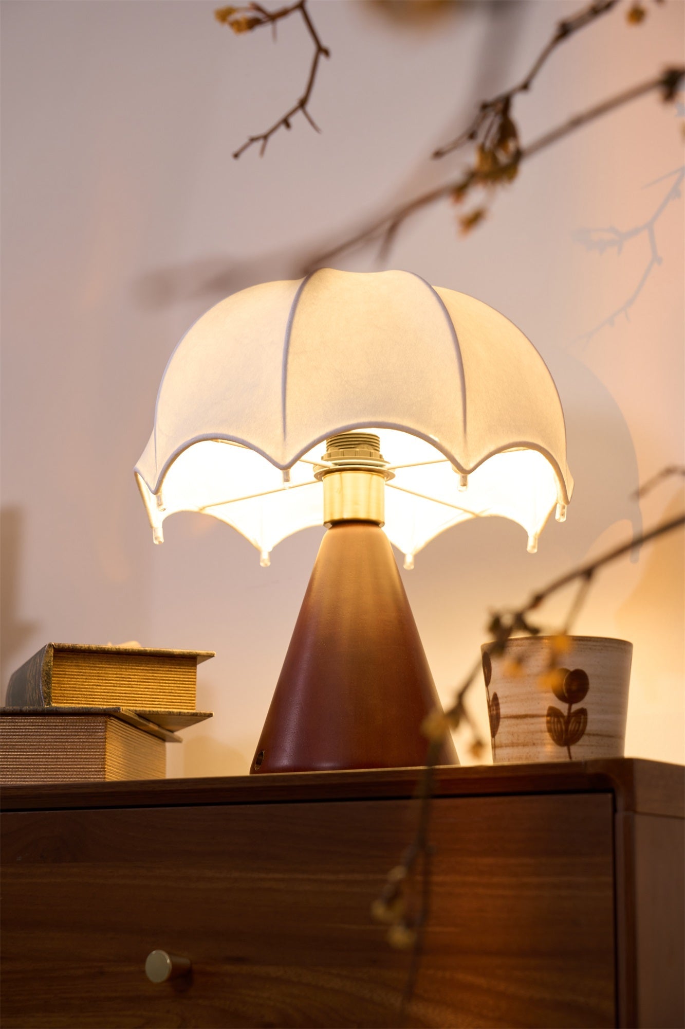 Silk Table Lamp | Rechargeable LED | White Shade & Walnut Base