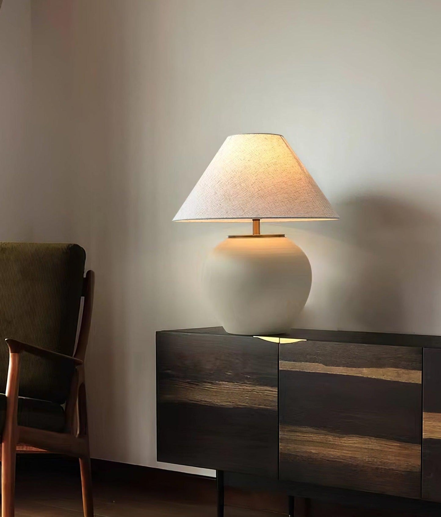 Upsala Ekeby Table Lamp | Handcrafted Ceramic & Metal | Beige with White Shade
