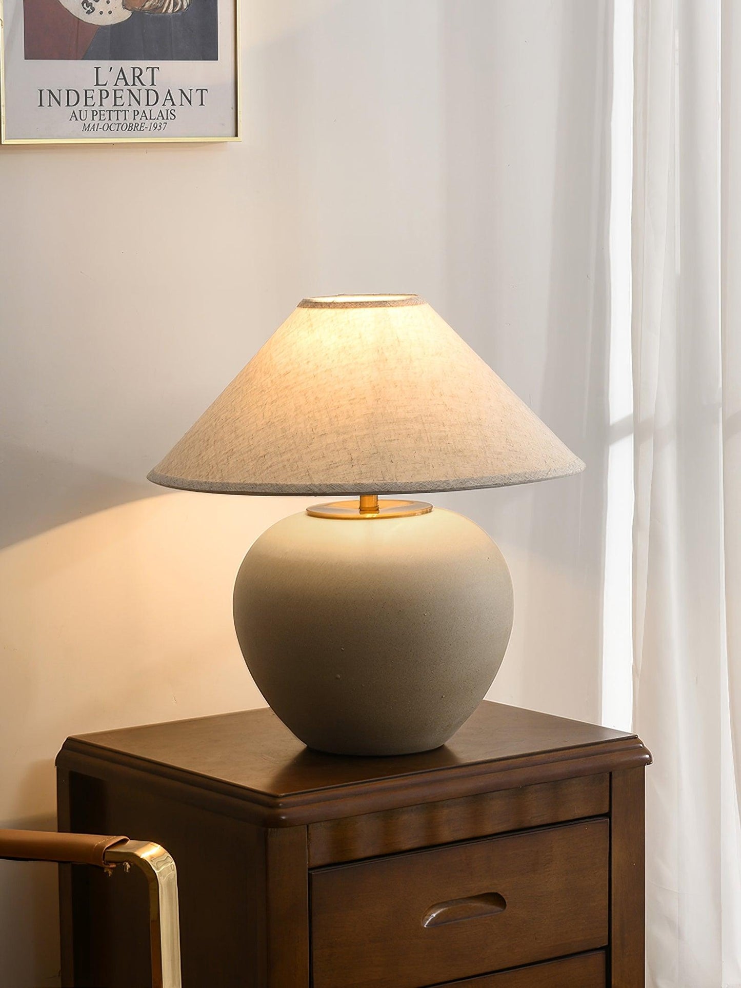 Upsala Ekeby Table Lamp | Handcrafted Ceramic & Metal | Beige with White Shade