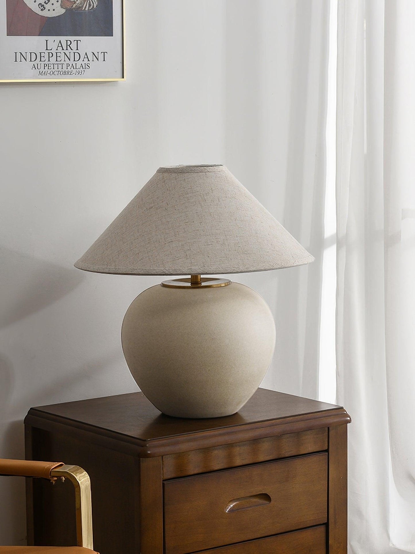 Upsala Ekeby Table Lamp | Handcrafted Ceramic & Metal | Beige with White Shade