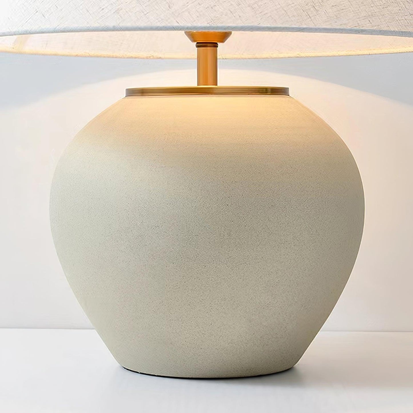 Upsala Ekeby Table Lamp | Handcrafted Ceramic & Metal | Beige with White Shade