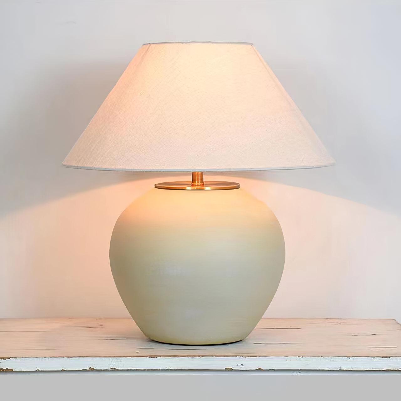 Upsala Ekeby Table Lamp | Handcrafted Ceramic & Metal | Beige with White Shade
