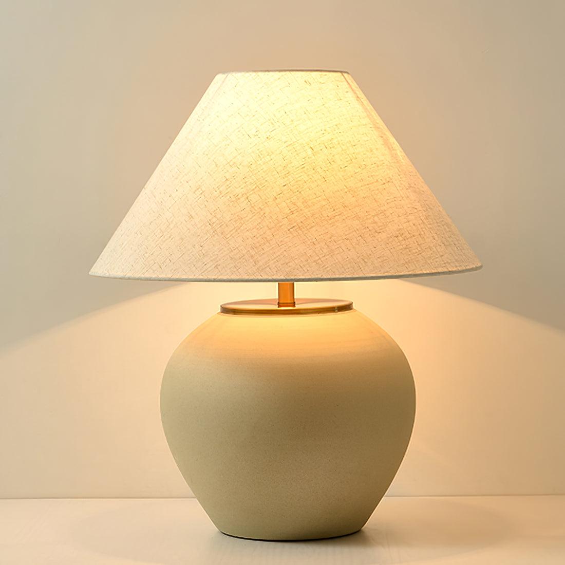 Upsala Ekeby Table Lamp | Handcrafted Ceramic & Metal | Beige with White Shade
