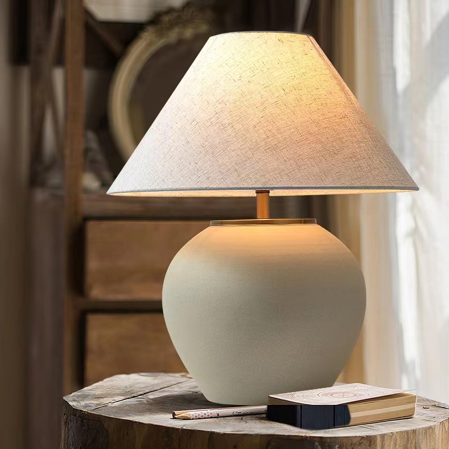 Upsala Ekeby Table Lamp | Handcrafted Ceramic & Metal | Beige with White Shade
