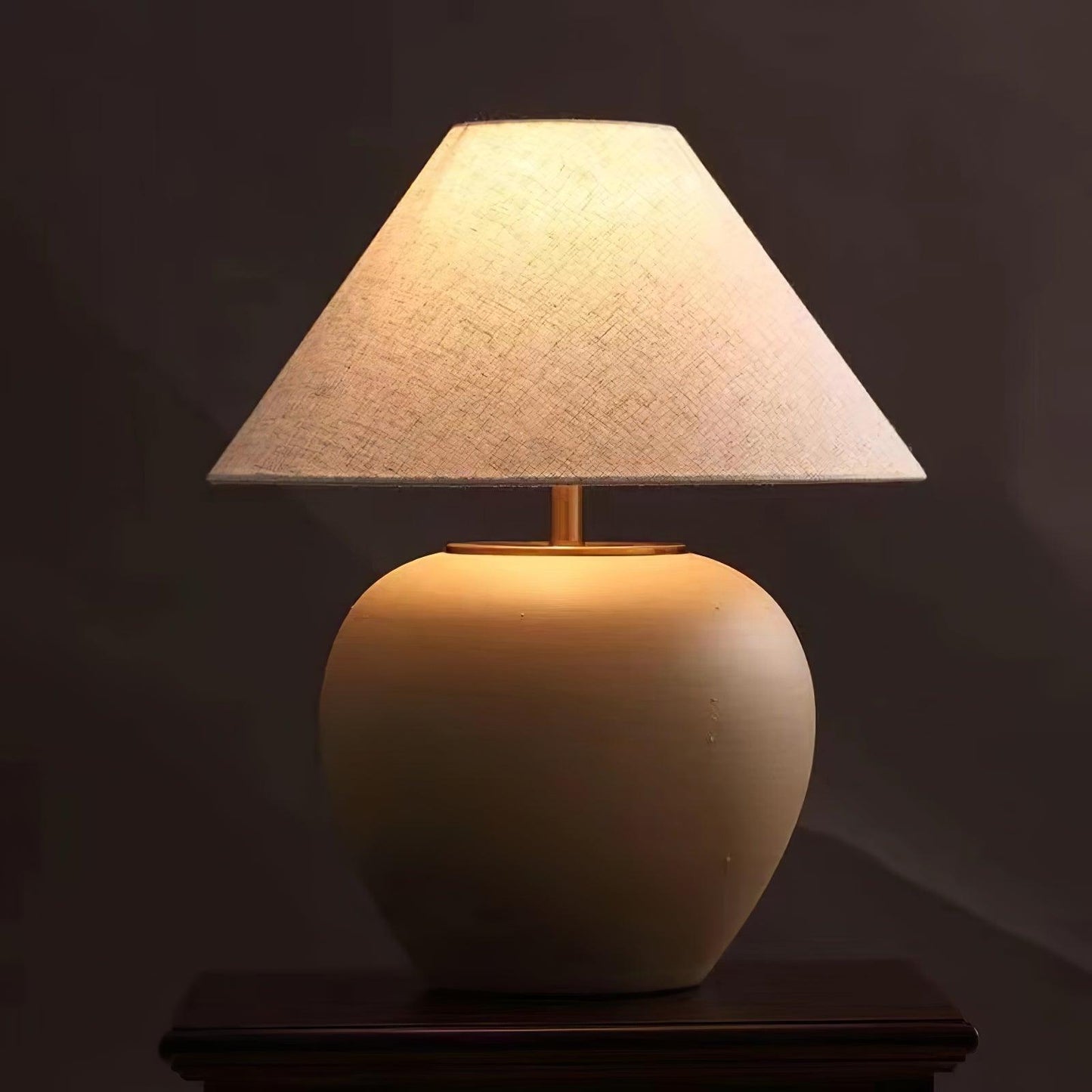 Upsala Ekeby Table Lamp | Handcrafted Ceramic & Metal | Beige with White Shade