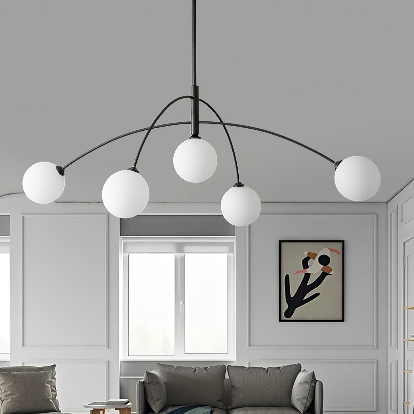Valentina Arc Chandelier | Wrought Iron, Glass & Wood | 5-Light