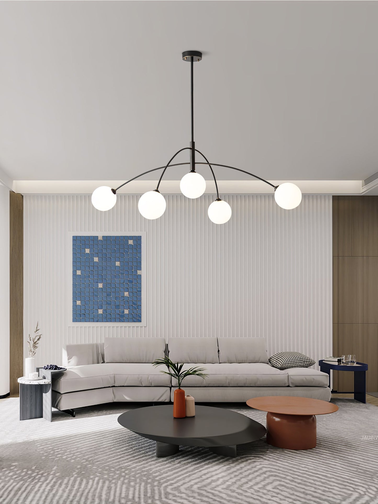 Valentina Arc Chandelier | Wrought Iron, Glass & Wood | 5-Light