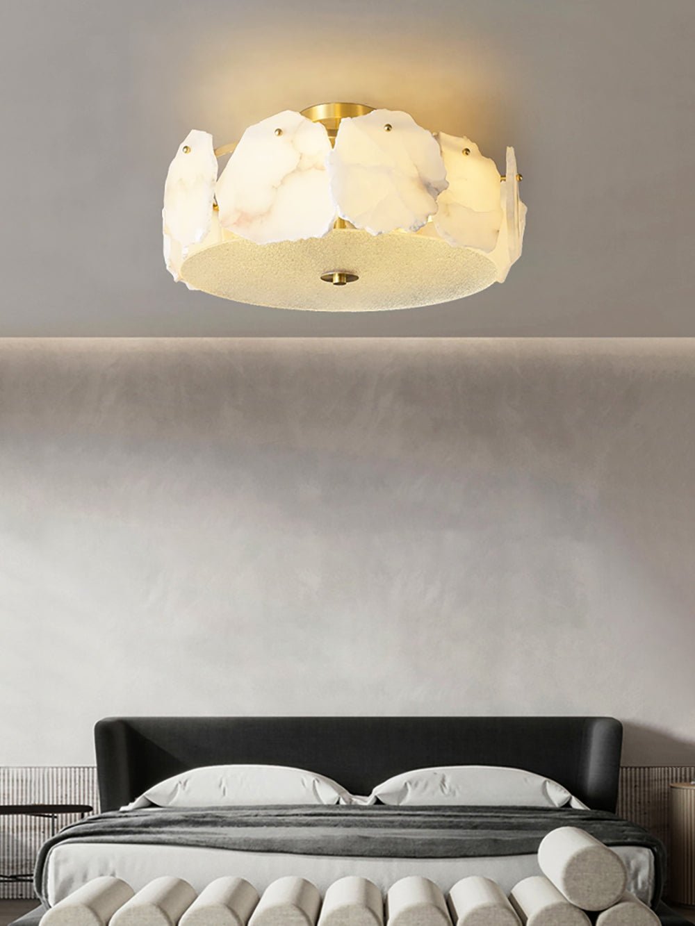 Alabaster Ceiling Lamp | Organic Design Copper Base | 45cm or 60cm Diameter